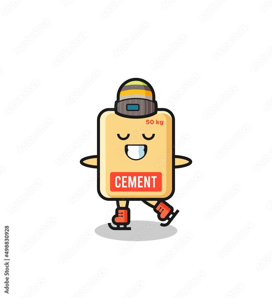 Fototapeta premium cement sack cartoon as an ice skating player doing perform