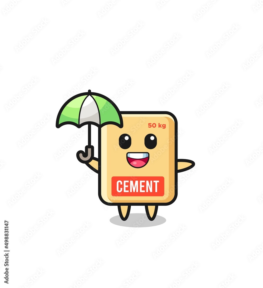 cute cement sack illustration holding an umbrella cute cement sack illustration holding an umbrella