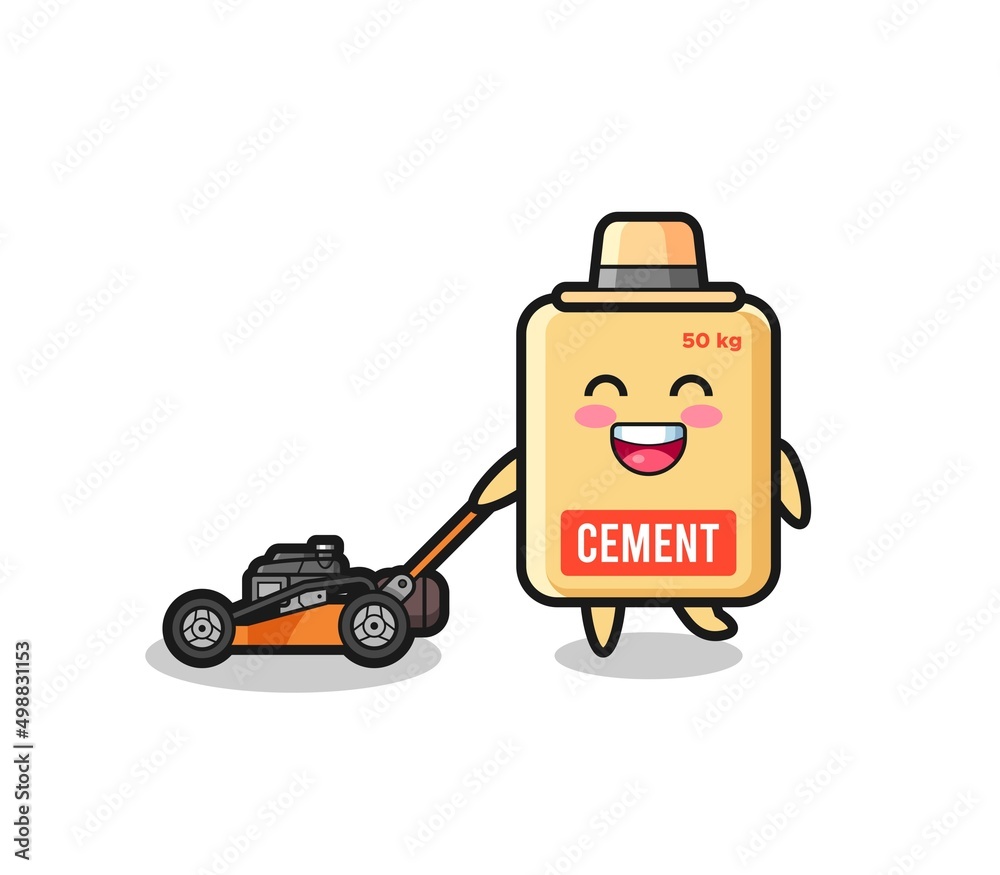 illustration of the cement sack character using lawn mower illustration of the cement sack character using lawn mower