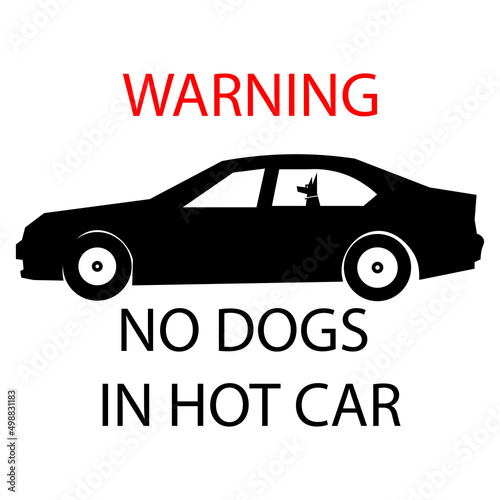 Warning no dogs in hot car sign illustration