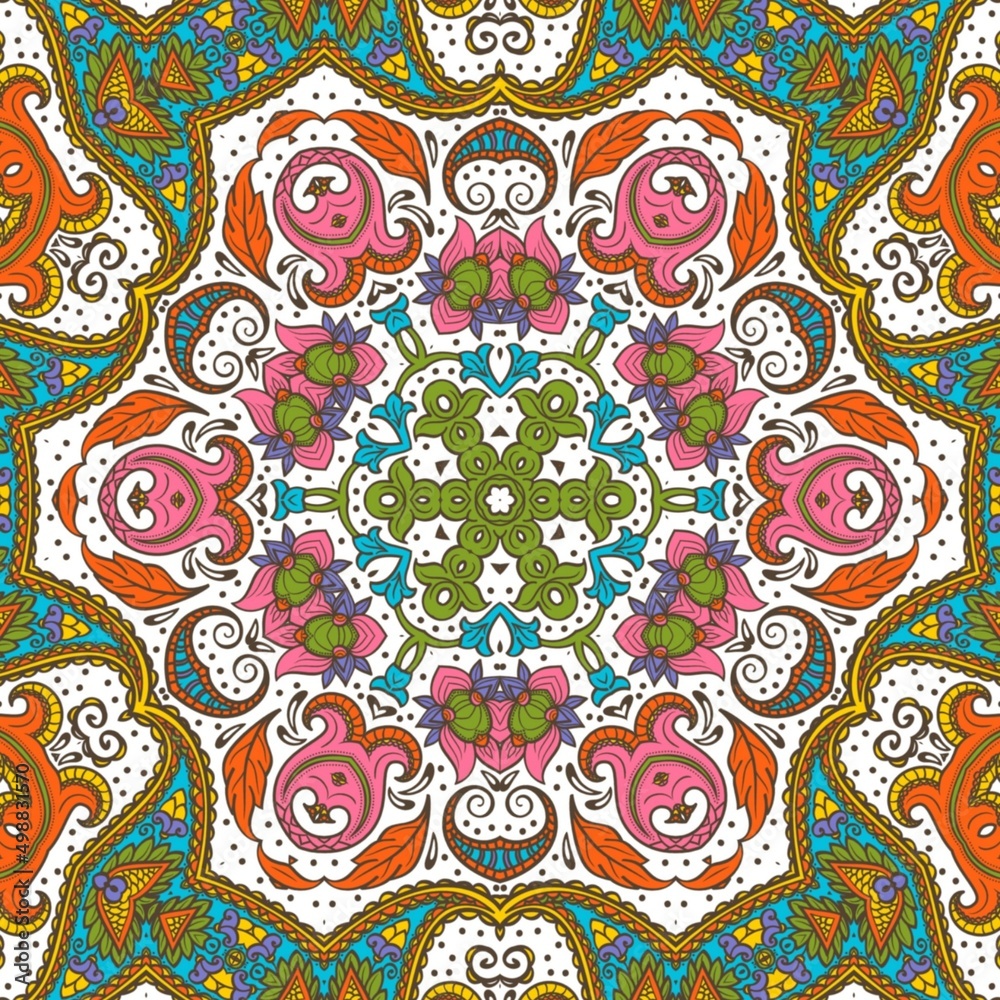 Fototapeta premium Abstract Pattern Floral Blue Pink Orange Green 55