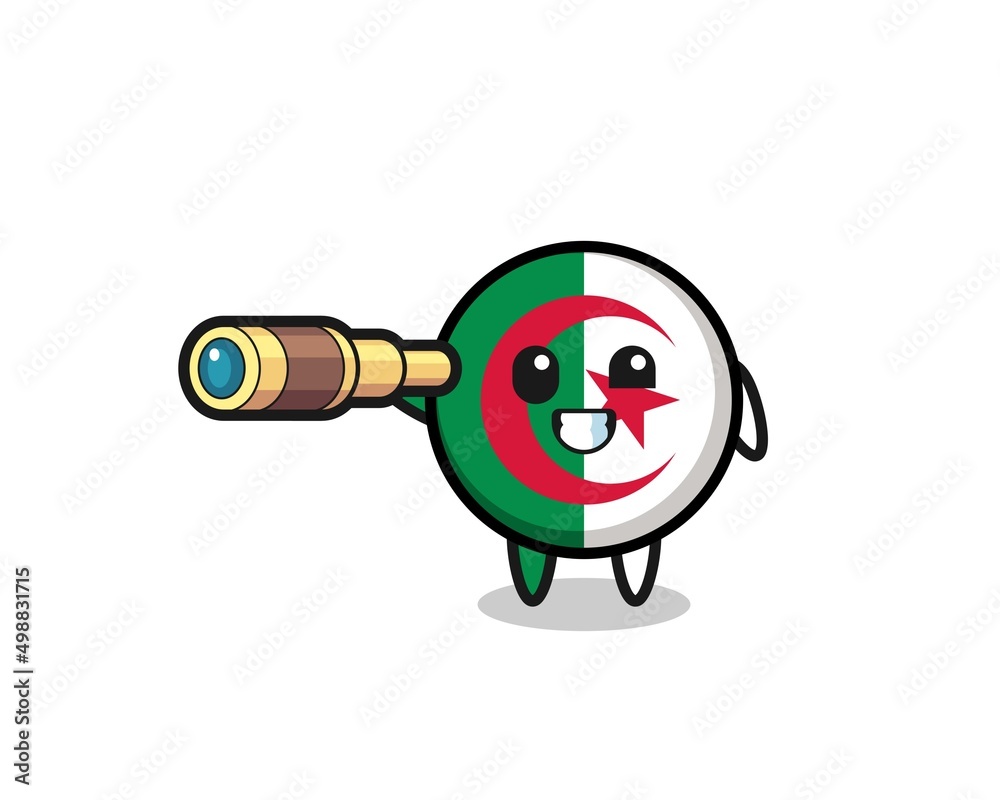 cute algeria flag character is holding an old telescope cute algeria flag character is holding an old telescope