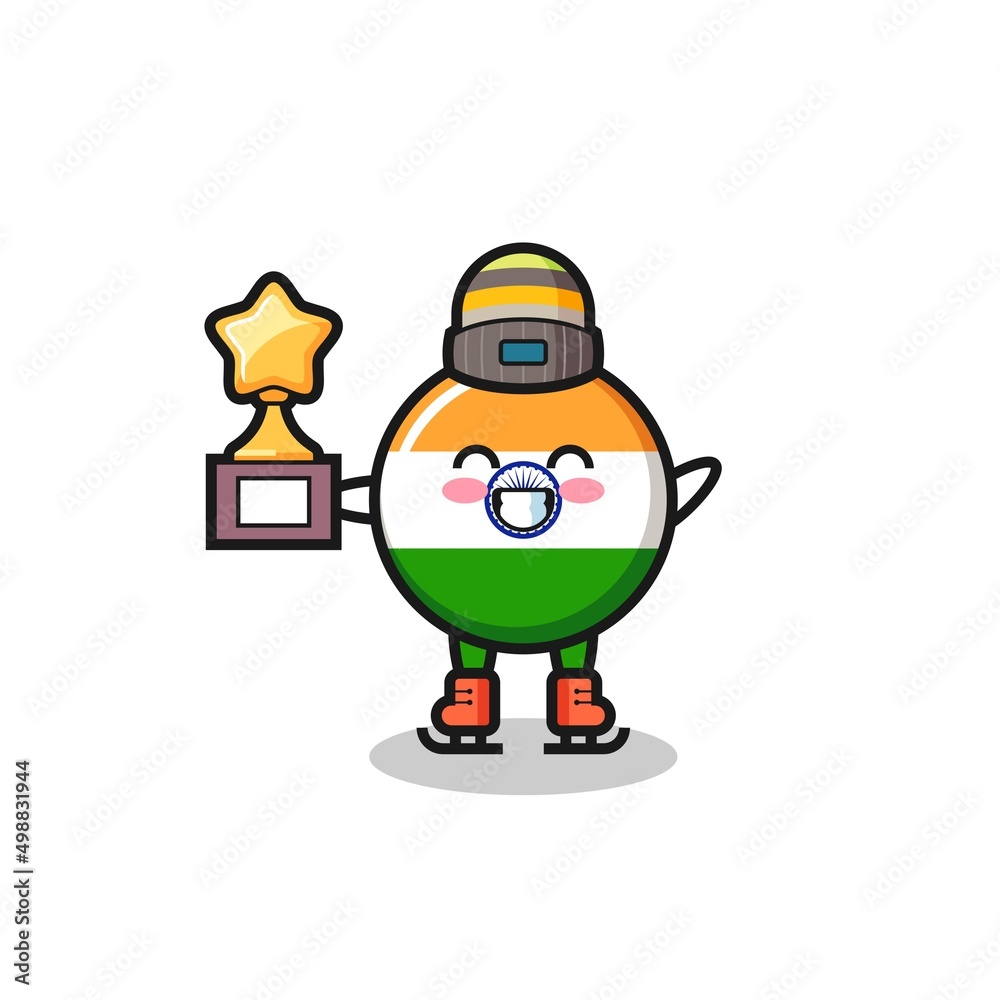 india flag cartoon as an ice skating player hold winner trophy india flag cartoon as an ice skating player hold winner trophy