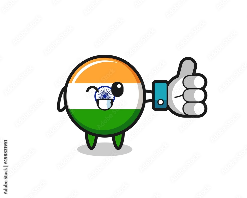 cute india flag with social media thumbs up symbol cute india flag with social media thumbs up symbol