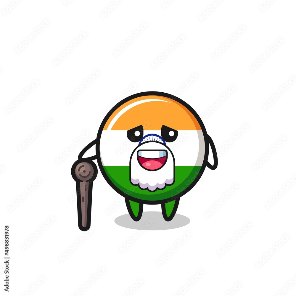 cute india flag grandpa is holding a stick