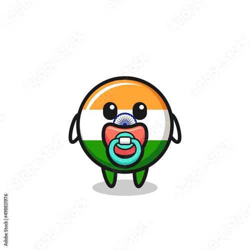 baby india flag cartoon character with pacifier