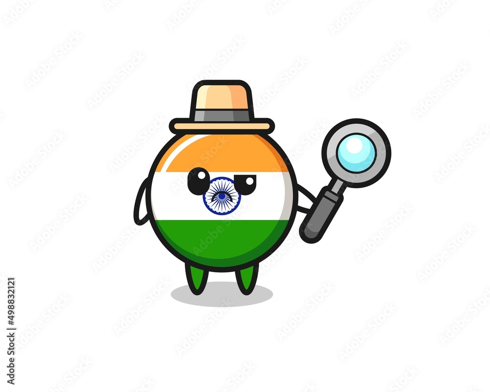 the mascot of cute india flag as a detective