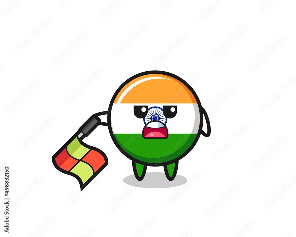 india flag character as line judge hold the flag down at a 45 degree angle Stock Vector Adobe