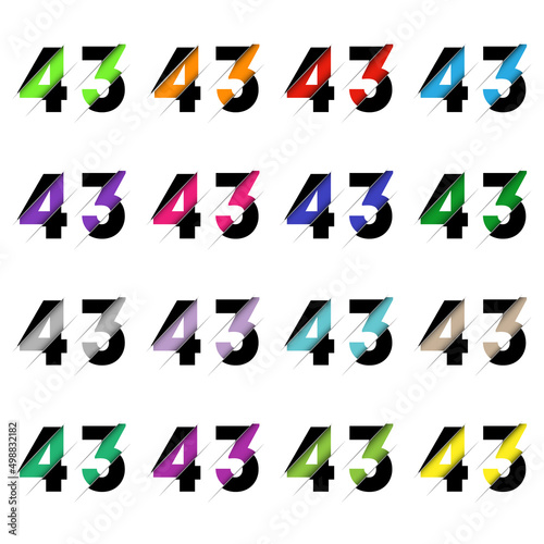 Paper cut number fourty three 43. Realistic 3D multi layers papercut effect isolated on white background. Figure of alphabet letter font. Decoration element for birthday or wedding greeting design