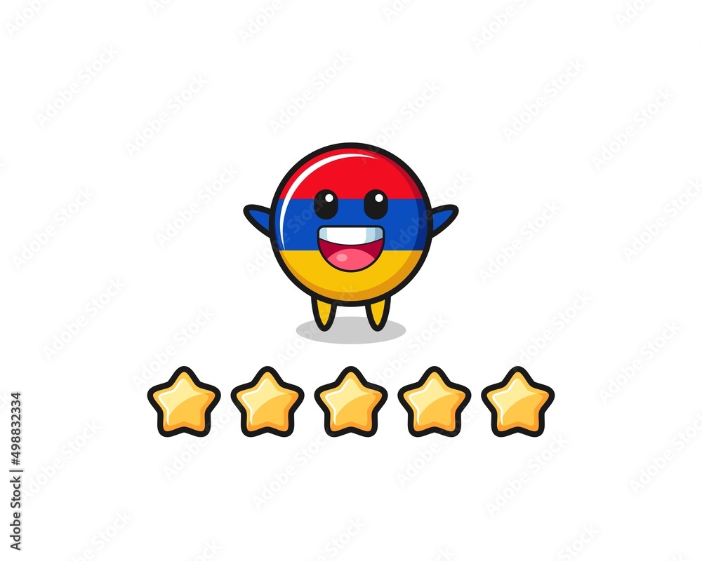 the illustration of customer best rating, armenia flag cute character with 5 stars