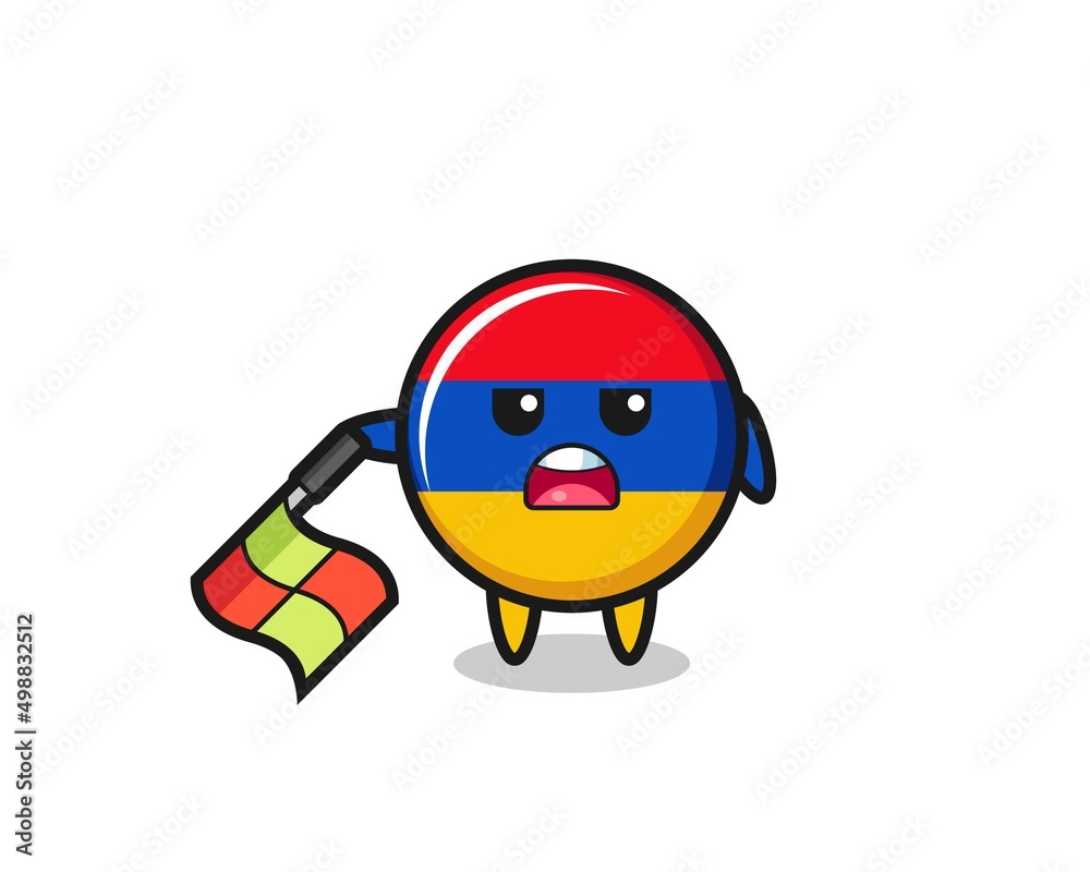 armenia flag character as line judge hold the flag down at a 45 degree