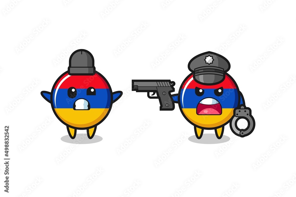 illustration of armenia flag robber with hands up pose caught by police illustration of armenia flag robber with hands up pose caught by police