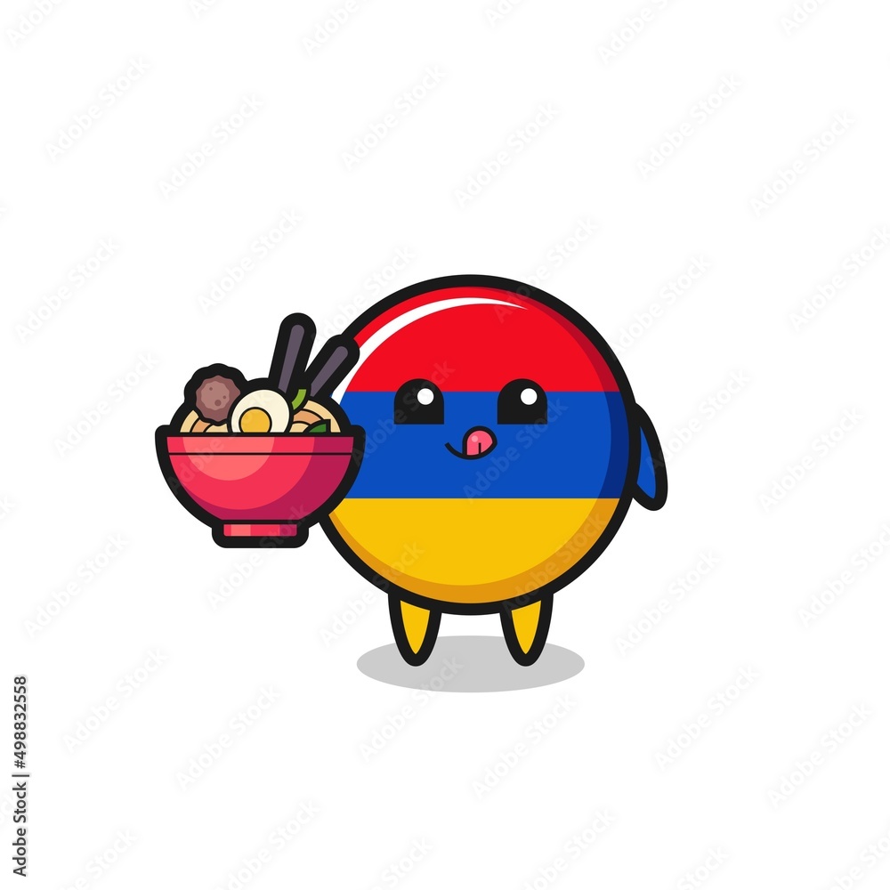 cute armenia flag character eating noodles