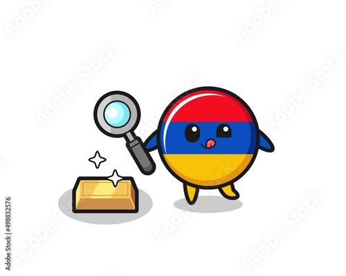 armenia flag character is checking the authenticity of the gold bullion