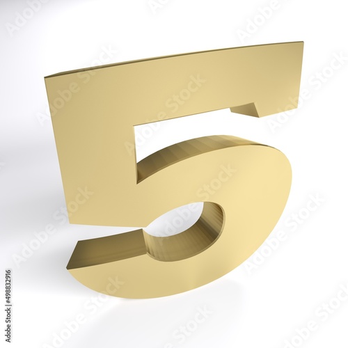 Number five in brass material isolated on white background - 3D rendering illustration © Carlo Toffolo
