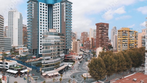 a view of a Spanish city with tall buildings and its beauty. High-quality photo