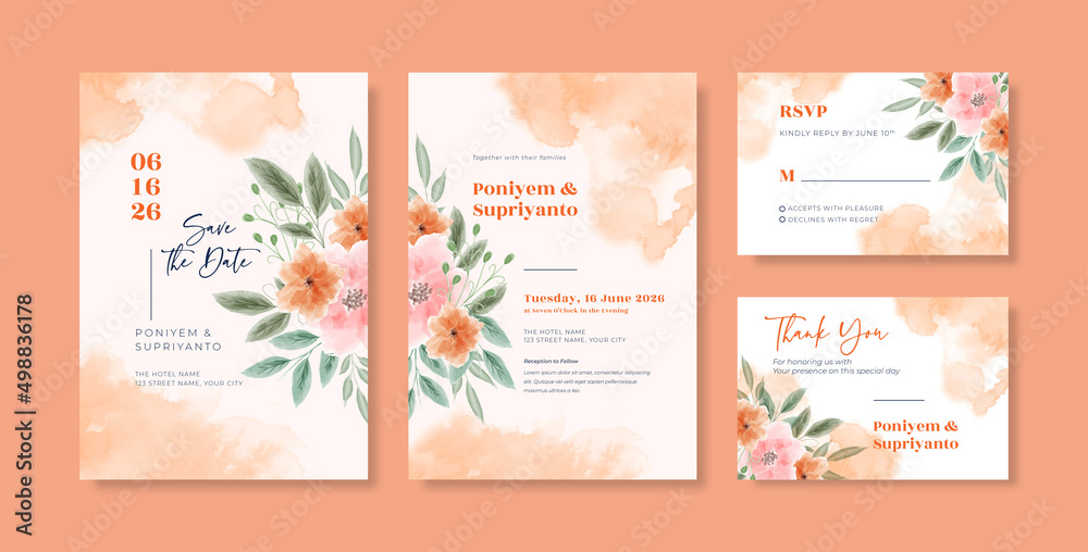 Beautiful watercolor wedding invitation template