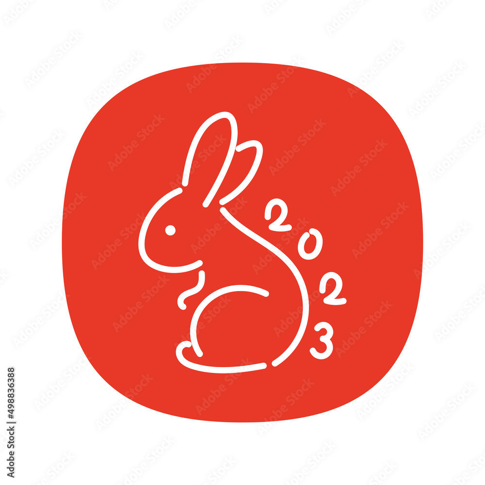 Obraz premium 2023年 卯年 赤のハンコ風うさぎの線画イラスト