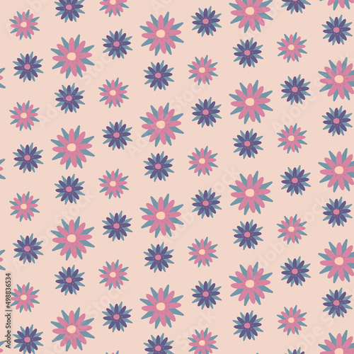 Seamless pattern with blooming flowers on a peach background