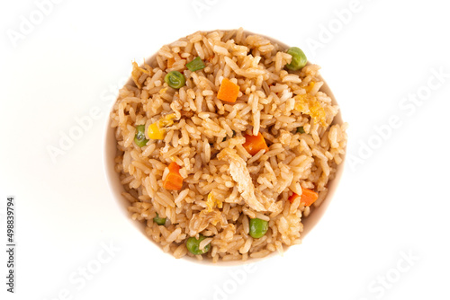A Bowl of Vegetable Fried Rice Isolated on a White Background © pamela_d_mcadams