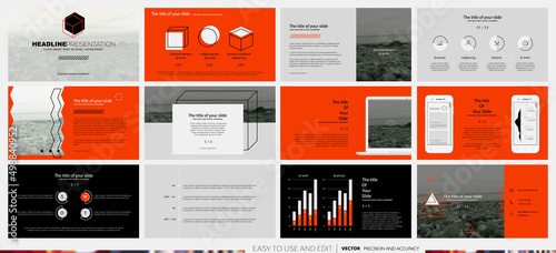 Orange presentation templates elements on a white background. Vector infographics. Use in Presentation, flyer and leaflet, corporate report, marketing, advertising, annual report, banner.