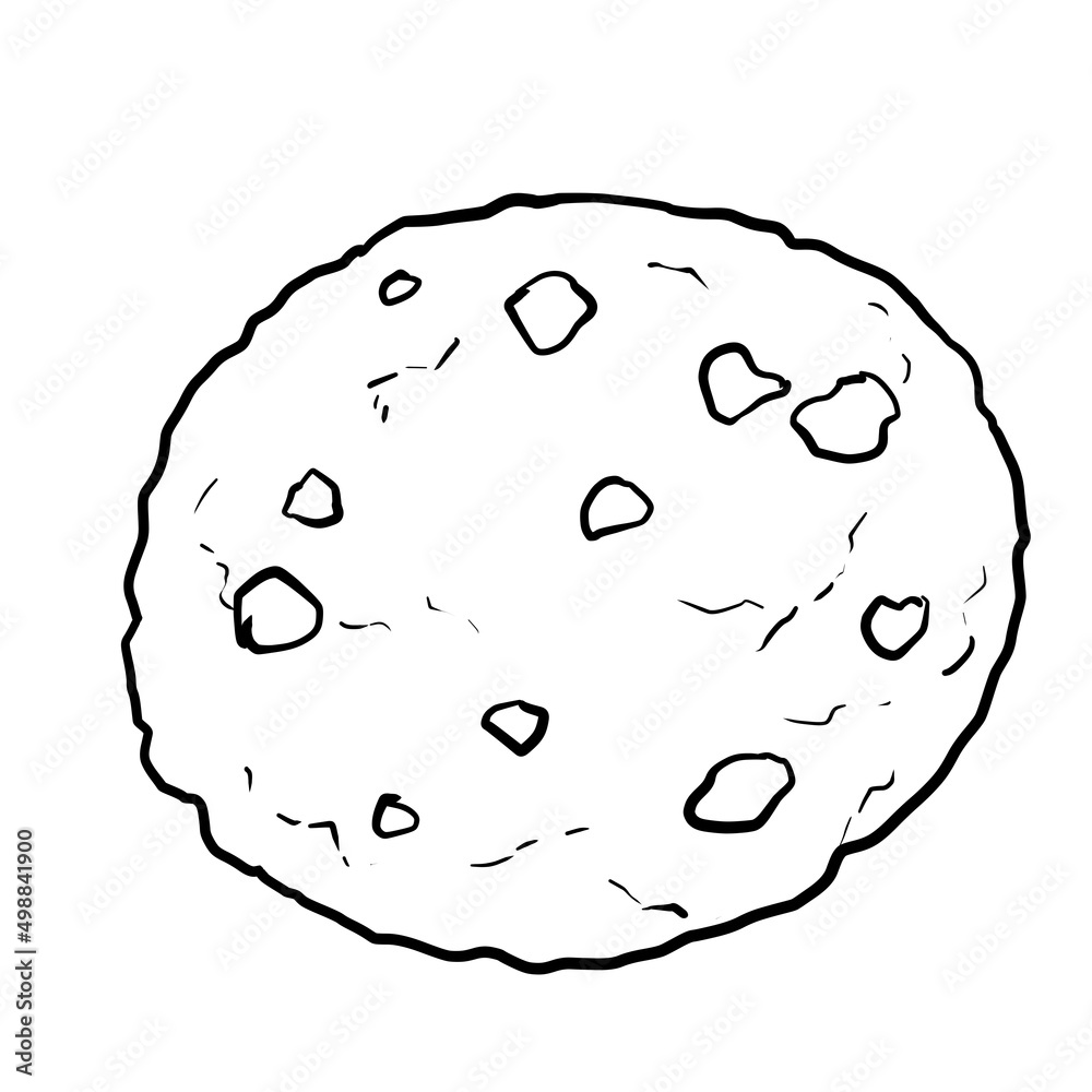 Line drawing of a simple chocolate chip cookie Stock Illustration Adobe Stock