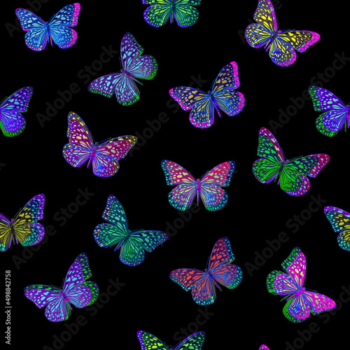 neon butterfly seamless pattern background