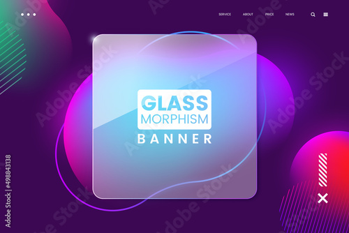 Abstract background in glassmorphism style. Square shape with glass overlay effect. Colorful bright liquid gradient shapes. Ideal for banner, web page, poster, advertisement. Vector illustration.