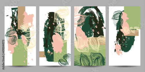 Set art abstract universal art web header template. Collage made with scribbles, marker, canyon strokes, black geometric shapes, ink drawn splashes