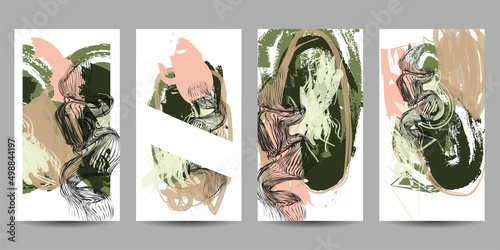 Set art abstract universal art web header template. Collage made with scribbles, marker, canyon strokes, black geometric shapes, ink drawn splashes