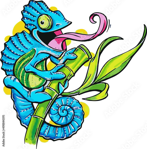 Chameleon Colorful Funny Vector Illustration