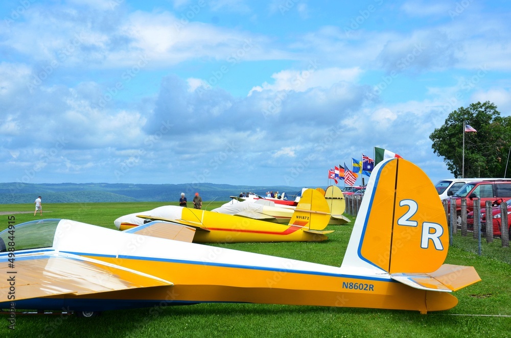 Elmira, New York, US July 11, 2021 Sailplanes, glider airplanes in