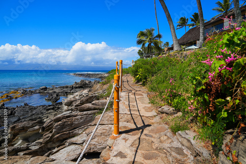 Coastline trail of Napili Bay in Kapalua in the West of Maui island, Hawaii, United States photo