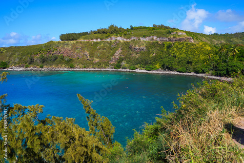 Gravel beach in Honolua Bay along the Honoapiilani Highway in the west of Maui island in Hawaii, United States - Famous snorkeling spot in Polynesia