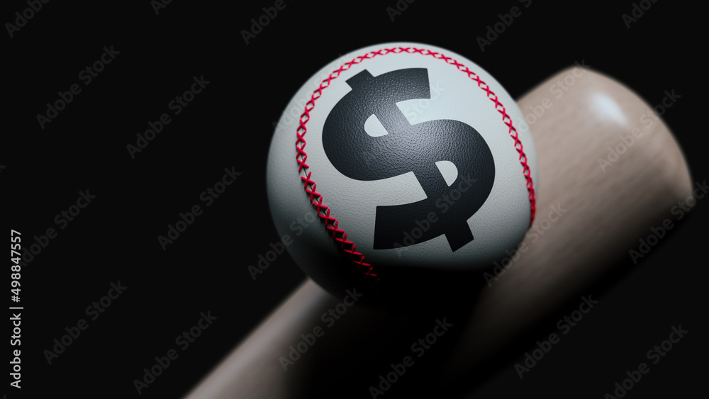 Baseball ball with a dollar sign. Horizontal composition with copy space. Focused image. Baseball ball with a dollar sign. Horizontal composition with copy space. Focused image.