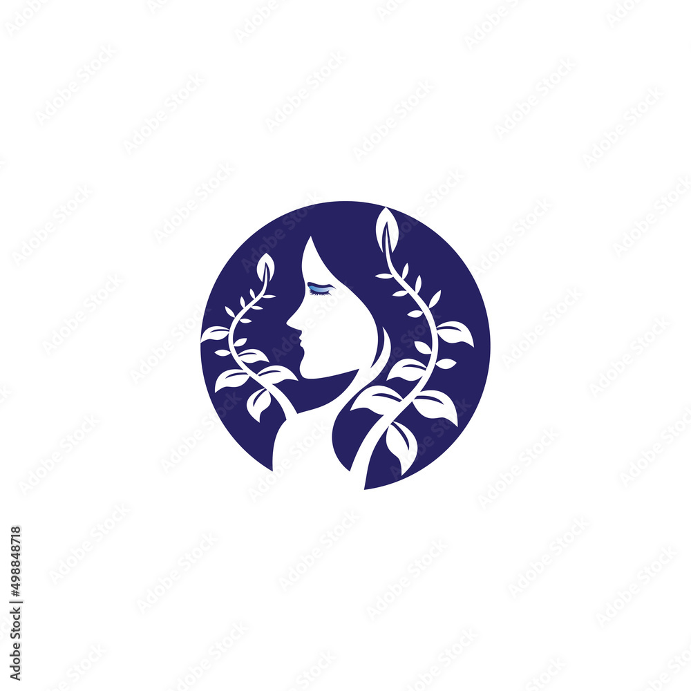 natural beauty woman logo leaf stalk illustration circle design vector