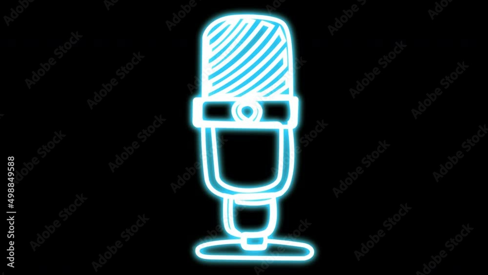 Animation of a neon microphone with waves of sound. Motion graphic with radiant sound aparature for podcast videos. 4k video sound recording, broadcasting with alpha channel. looped movement. Animation of a neon microphone with waves of sound. Motion graphic with radiant sound aparature for podcast videos. 4k video sound recording, broadcasting with alpha channel. looped movement.