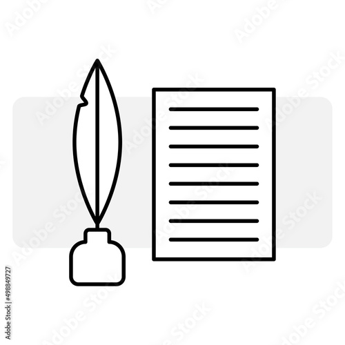 Pen ink paper icon in vintage style on white background. Vector illustration. stock image. 