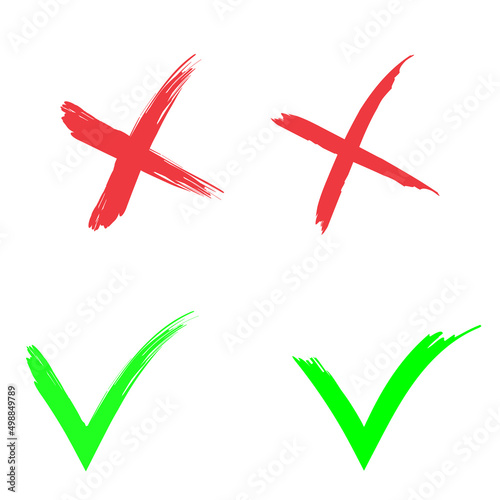 Ticks crosses in doodle style. Mark prohibited. Checkmark right. Vector illustration. stock image. 