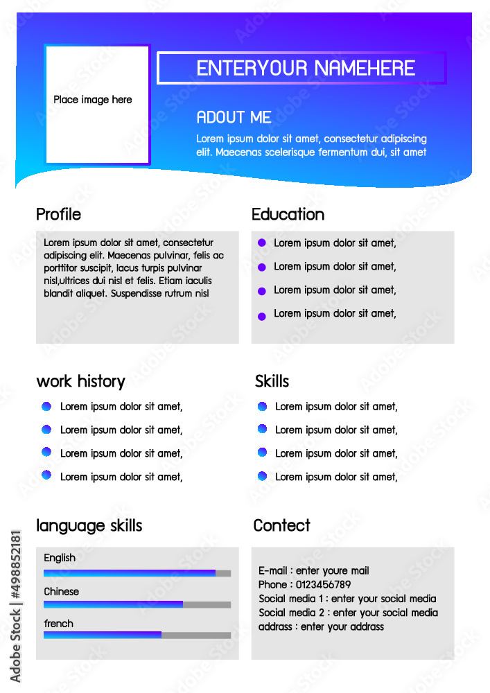 beautiful resume design Creative blue background color with wave and vector format, editable and copy space beautiful resume design Creative blue background color with wave and vector format, editable and copy space