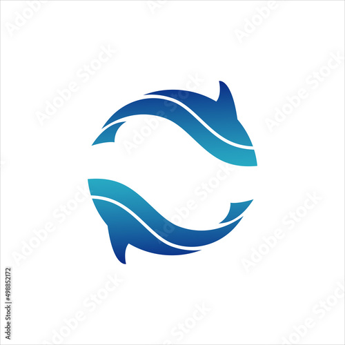 Modern blue twin shark logo illustration design