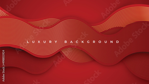 Red luxury background with golden lines elements. premium background concept. vector illustration