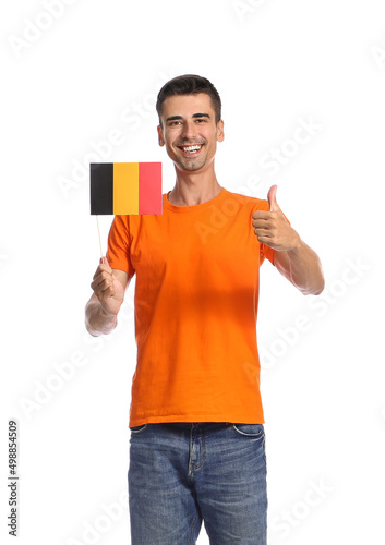 Young man with flag of Belg...