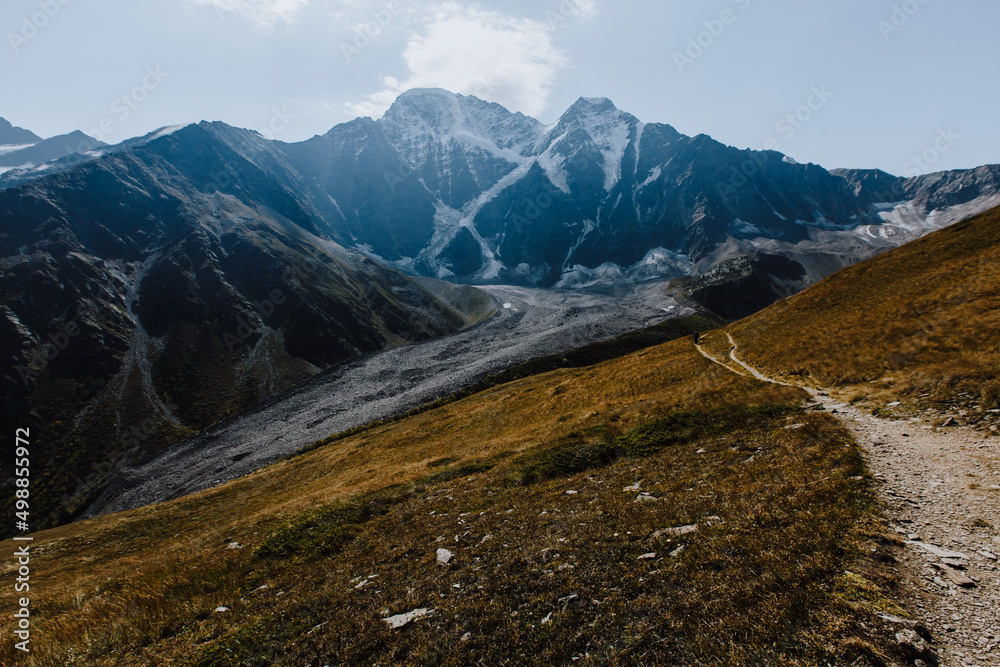Panoramic view of the glacier 7 Donguzorun peak Caucasus Russia