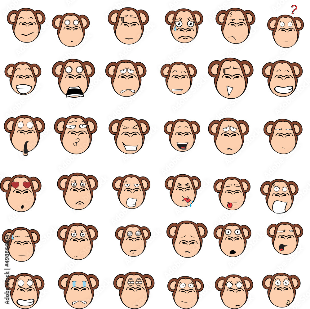 Funny monkey face emoji cartoon kawaii expressions pack collection in vector format Funny monkey face emoji cartoon kawaii expressions pack collection in vector format