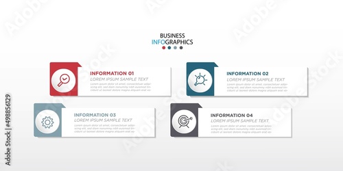 Modern colorful business process. simple elements design with 3d look and marketing icons. Eps10 Vector infographic with 4 options or steps.