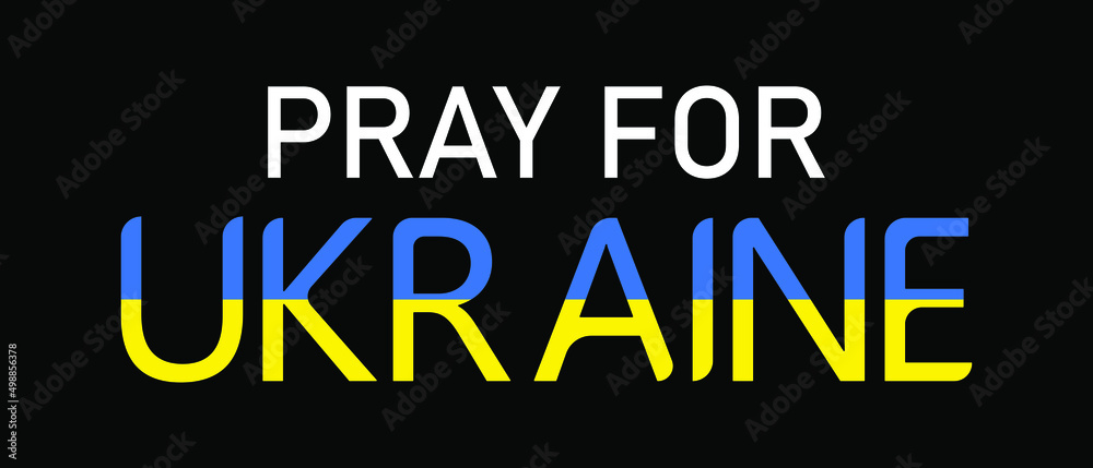 Pray for Ukraine text. Ukraine flag praying concept on black background. Vector illustration EPS 10