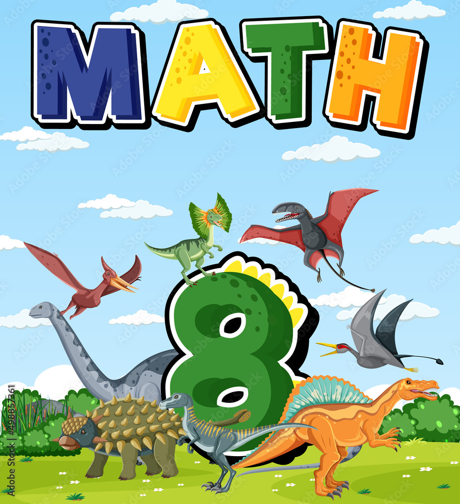 Eight dinosaurs with number eight cartoon Eight dinosaurs with number eight cartoon