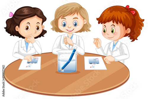 Student kids doing refraction experiment