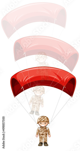 An army toy parachute on white background